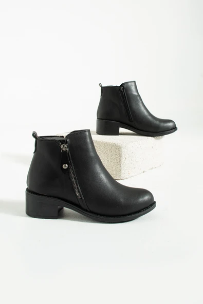 Pembe Potin Rahat Kalıp Bilek Boy Fermuarlı Kadın Bot 57-03-23Cilt - Resim 10