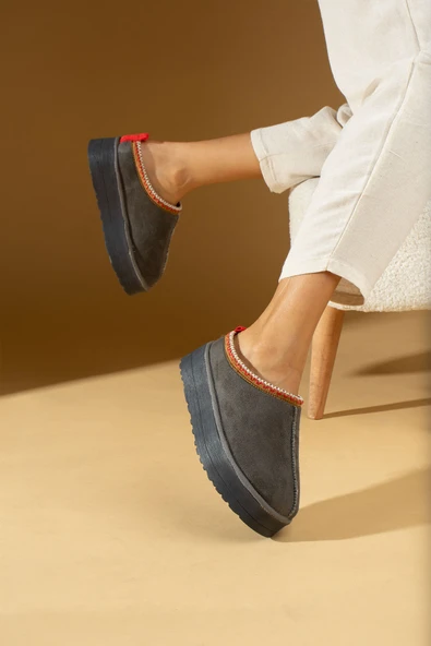 Pembe Potin Kalın Taban İçi Kürklü Kadın Ev Terliği 007-2000-23SüetUgg - 4