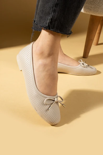 Pembe Potin Lazer Kesim Fiyonk Detaylı Rahat Taban Kadın Babet 57-34-25Lazer - Resim 7