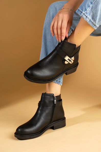 Pembe Potin Kilit Toka Detaylı Fermuarlı Rahat Kalıp Kaymaz Taban Kadın Bot 57-97-24 - Resim 9