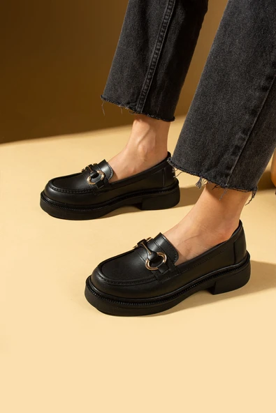 Pembe Potin Yüksek Taban Toka Detaylı Kadın Loafer 43-1803-25Cilt - 4