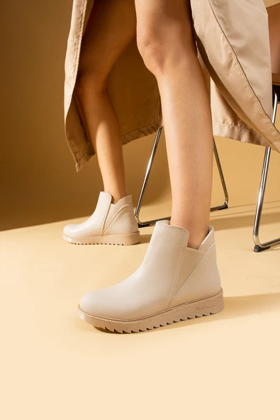 Pembe Potin Lastikli Kaymaz Taban Sıcak Astar Kadın Bot & Bootie 59-1005-23Cilt - Resim 7