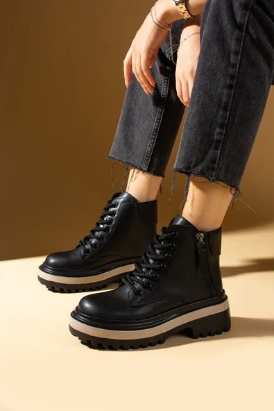 Pembe Potin Rahat Hafif Kalın Taban Fermuarlı Bağcıklı Kadın Bot 59-4000-24 - Resim 2