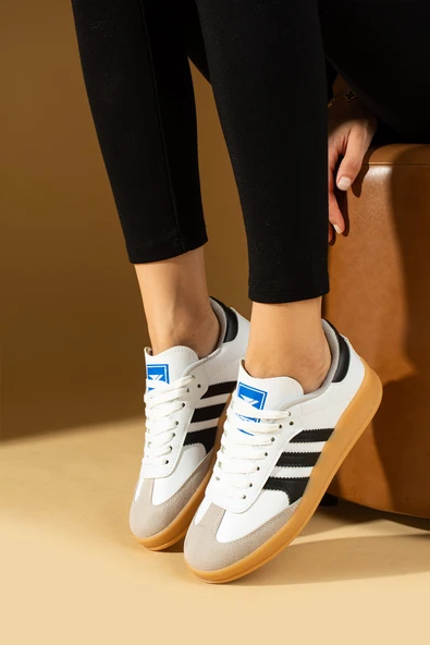 Pembe Potin Şerit Detaylı Kaymaz Taban Bağcıklı Kadın Sneakers 001-030-24Çt - 4