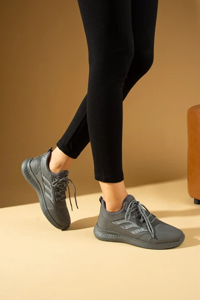 Pembe Potin Bağcıklı Triko Rahat Taban Kadın Sneakers 001-0022-24Z - 8