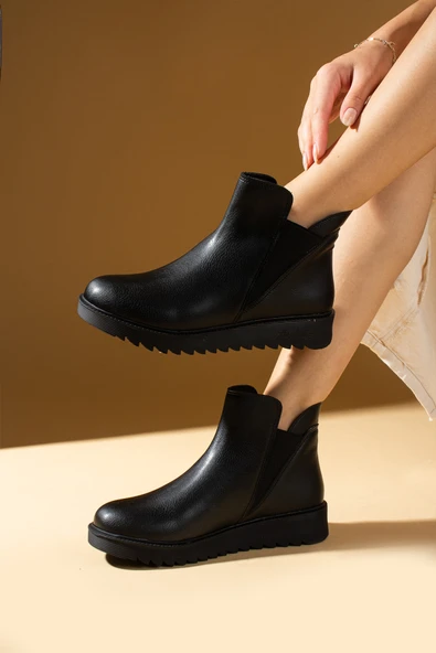 Pembe Potin Lastikli Kaymaz Taban Sıcak Astar Kadın Bot & Bootie 59-1005-23Cilt - Resim 5