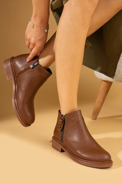 Pembe Potin Çift Fermuarlı Sıcak Astar Bilekte Kadın Bot 57-106-24Cilt - Resim 10