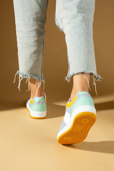 Pembe Potin Bağcıklı Ortopedik Kaymaz Kırılmaz Taban Konforlu Kadın Sneakers 001-2100-Msarı - Resim 3