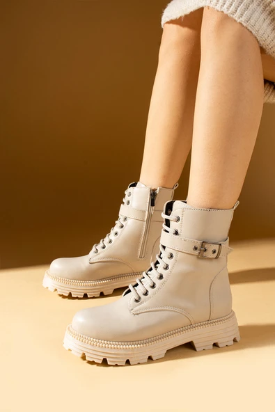 Pembe Potin Toka Detaylı Kalın Taban Fermuarlı Kadın Postal Bot 71-8040-24 ürün görseli