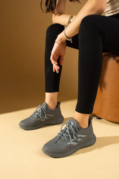 Pembe Potin Bağcıklı Triko Rahat Taban Kadın Sneakers 001-0022-24Z - 4