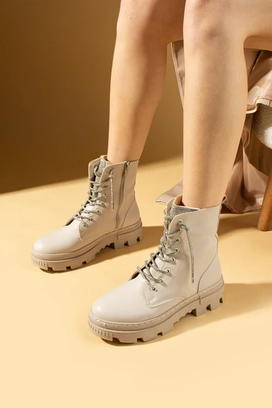 Pembe Potin Yanı Lastikli Kalın Taban Kadın Bot 57-300-24 - Resim 2