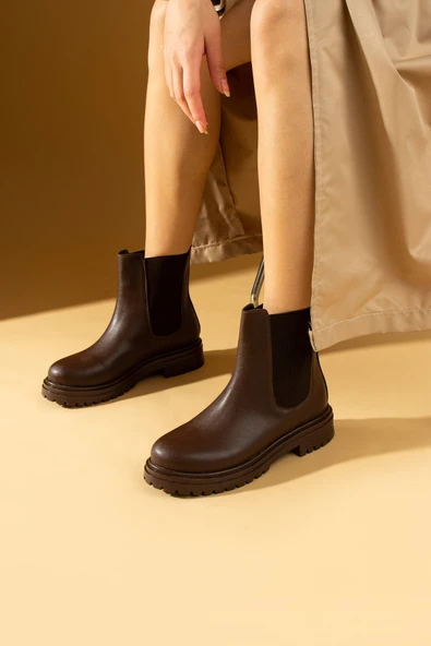 Pembe Potin Yuvarlak Burun Yanı Lastikli Rahat Taban Kadın Bot 57-2555-24 - Resim 2