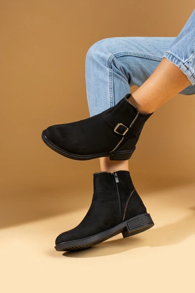 Pembe Potin Toka Detaylı Sıcak Astar Bilekte Kadın Bot 57-107-24Süet - Resim 3