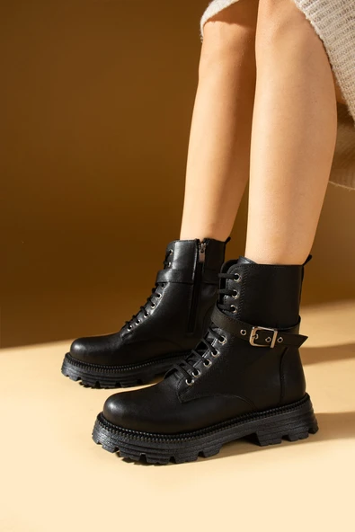 Pembe Potin Toka Detaylı Kalın Taban Fermuarlı Kadın Postal Bot 71-8040-24 - Resim 4