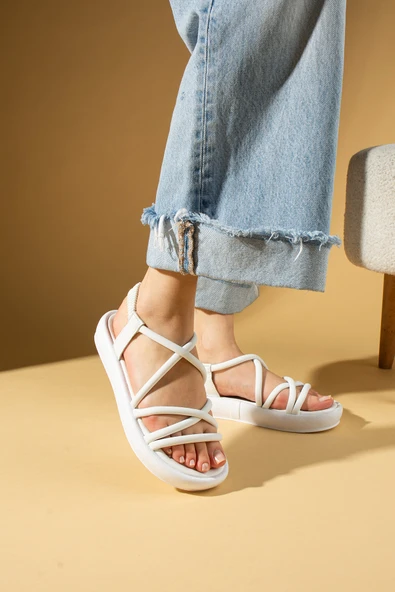 Pembe Potin Yumuşak Bantlı Hafif Taban Lastikli Kadın Sandalet 59-708-25 - Resim 7