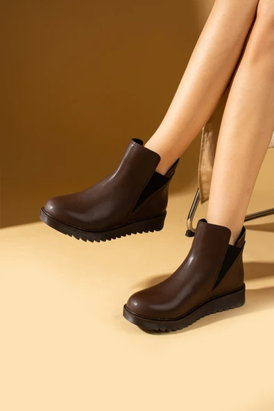 Pembe Potin Lastikli Kaymaz Taban Sıcak Astar Kadın Bot & Bootie 59-1005-23Cilt - Resim 6