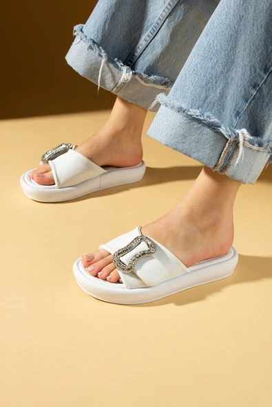 Pembe Potin Parlak Taşlı Toka Detaylı Comfort Taban Kadın Terlik 59-73-25 - Resim 7