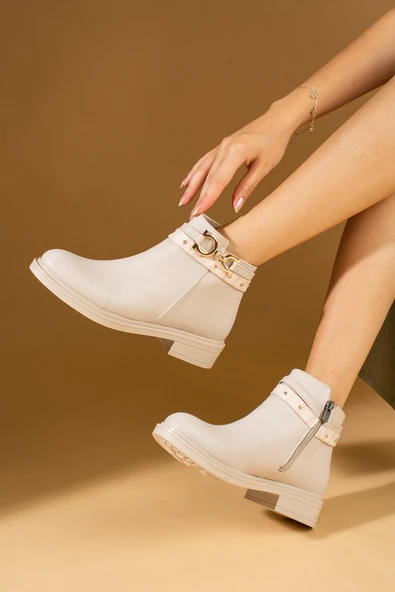 Pembe Potin Toka Ve Zımba Tedaylı Fermuarlı Sıcak Astar Kadın Bot 57-0204-24 - Resim 8