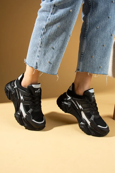Pembe Potin Kalın Taban Bağcıklı Fileli Kadın Sneakers 89-040-25 - 3