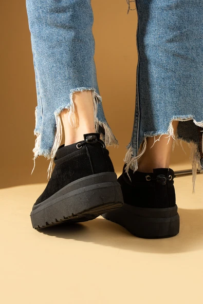 Pembe Potin Kalın Taban İçi Tüylü Lastikli Kadın Bot 001-1100-24Süet - Resim 10