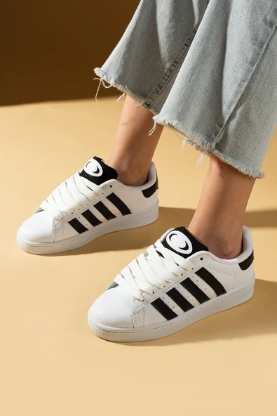Pembe Potin Kalın Bağcıklı Şerit Detaylı Rahat Taban Kadın Sneakers 001-3458-25Siyah
