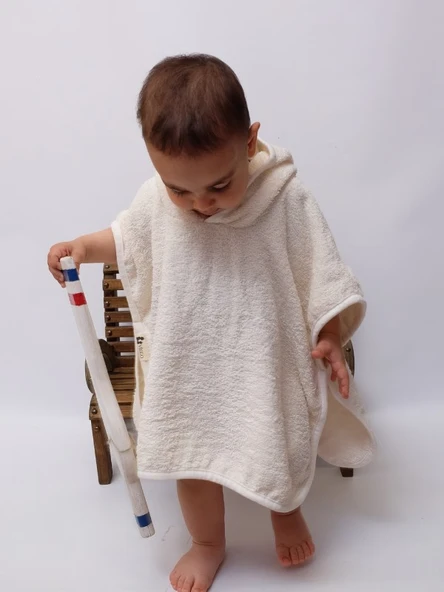 Organik %100 Pamuk Kapşonlu Plaj Çocuk Bebek Panço Bornoz Banyo Havlu Kapüşonlu - 2