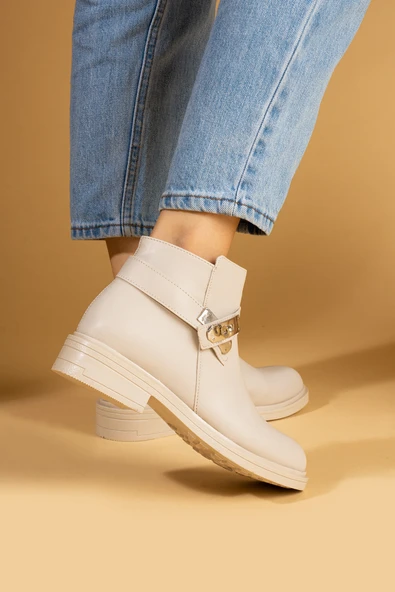 Pembe Potin Kilit Toka Detaylı Fermuarlı Rahat Kalıp Kaymaz Taban Kadın Bot 57-97-24 - Resim 11