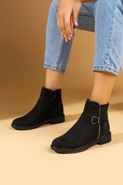 Pembe Potin Toka Detaylı Sıcak Astar Bilekte Kadın Bot 57-107-24Süet ürün görseli