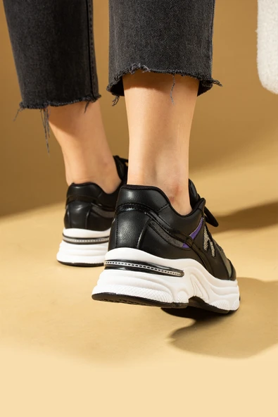 Pembe Potin Taş Detaylı Rahat Taban Bağcıklı Kadın Sneaker 36-874-25 - Resim 9