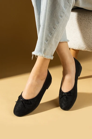 Pembe Potin Simli Fiyonk Detaylı Rahat Taban Comfort Kadın Babet 57-47-25Sim - 4
