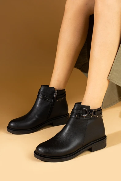 Pembe Potin Toka Ve Zımba Tedaylı Fermuarlı Sıcak Astar Kadın Bot 57-0204-24 ürün görseli