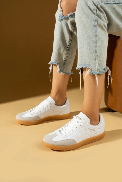 Pembe Potin Dikiş Detaylı Rahat Taban Bağcıklı Kadın Sneakers 001-1007-24Z - 5