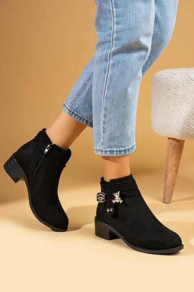 Pembe Potin Toka Detaylı Fermuarlı Kadın Bot 57-02-24Süet - Resim 6