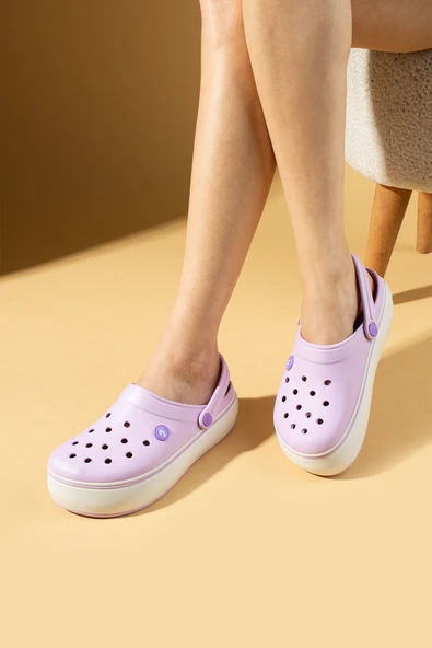 Pembe Potin Beyaz Şeritli Yüksek Taban Comfort Eva Kadın Sandalet 011-812-25 - Resim 10