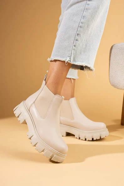 Pembe Potin Kalın Taban Lastikli Sıcak Astar Kadın Bot 59-908-24 - Resim 2