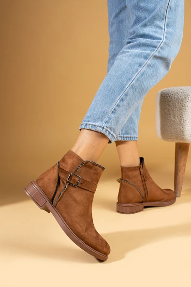 Pembe Potin Toka Detaylı Sıcak Astar Bilekte Kadın Bot 57-107-24Süet - Resim 6