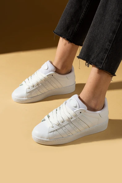 Pembe Potin Kalın Bağcıklı Şerit Detaylı Rahat Taban Kadın Sneakers 001-3458-25 - 1