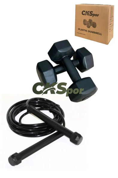 CKSpor Süper Set 1x2 Siyah Dambıl ve Atlama İpi