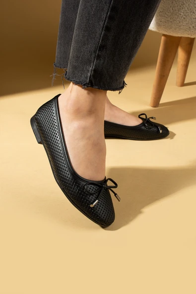 Pembe Potin Lazer Kesim Fiyonk Detaylı Rahat Taban Kadın Babet 57-34-25Lazer - Resim 8