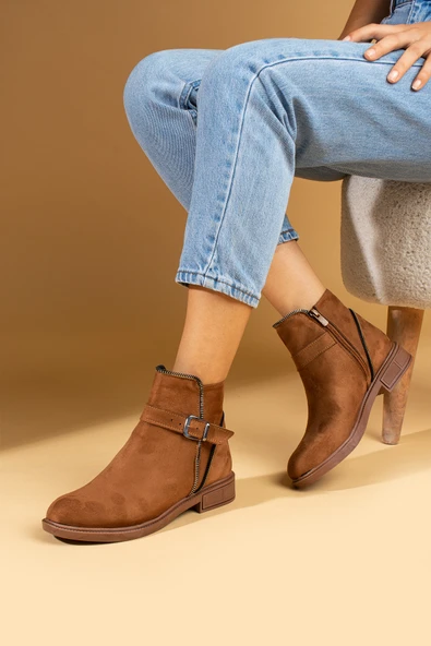 Pembe Potin Toka Detaylı Sıcak Astar Bilekte Kadın Bot 57-107-24Süet - Resim 4