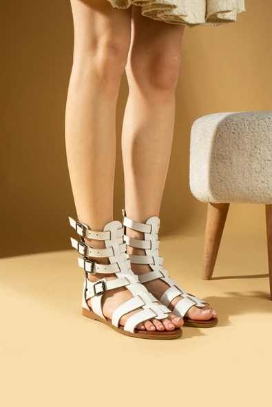 Pembe Potin Önü Açık Tokalı & Fermuarlı Gladyo Model Kadın Sandalet 51-0190-24 - Resim 9