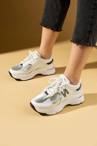 Pembe Potin Taş Detaylı Rahat Taban Bağcıklı Kadın Sneaker 36-874-25 ürün görseli