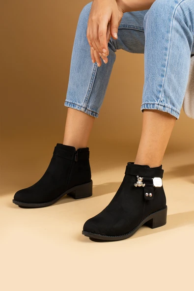 Pembe Potin Toka Detaylı Fermuarlı Kadın Bot 57-02-24Süet - Resim 2