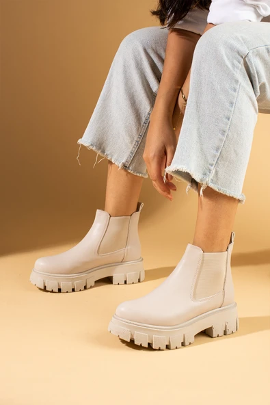 Pembe Potin Kalın Taban Lastikli Sıcak Astar Kadın Bot 59-908-24 - Resim 3