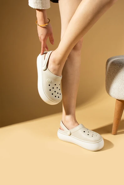 Pembe Potin Beyaz Şeritli Yüksek Taban Comfort Eva Kadın Sandalet 011-812-25 - Resim 11