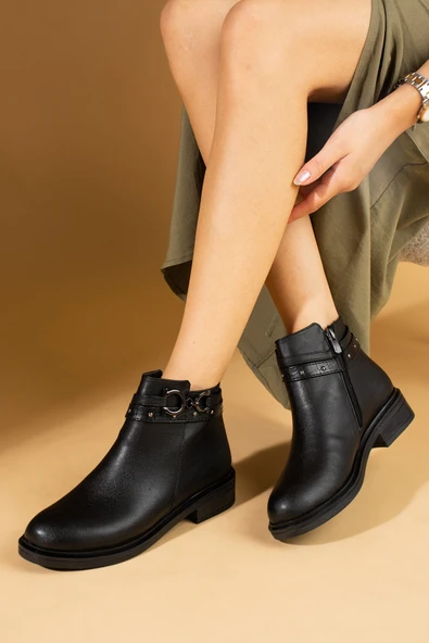 Pembe Potin Toka Ve Zımba Tedaylı Fermuarlı Sıcak Astar Kadın Bot 57-0204-24 - Resim 4