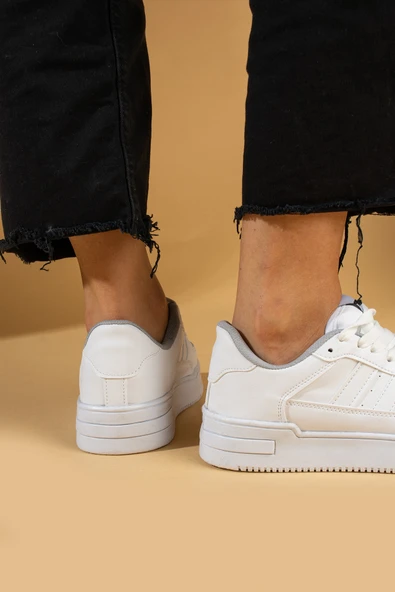 Pembe Potin Bağcıklı Comfort Taban Şeritli Kadın Sneaker 001-1005-24 - 6