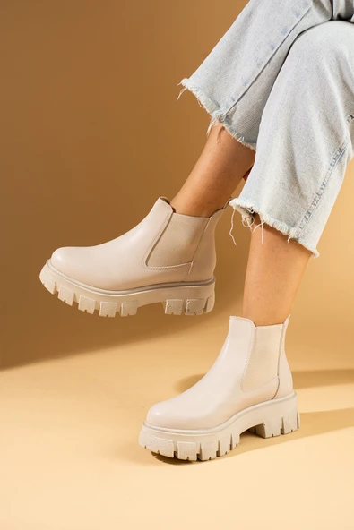 Pembe Potin Kalın Taban Lastikli Sıcak Astar Kadın Bot 59-908-24 - Resim 5