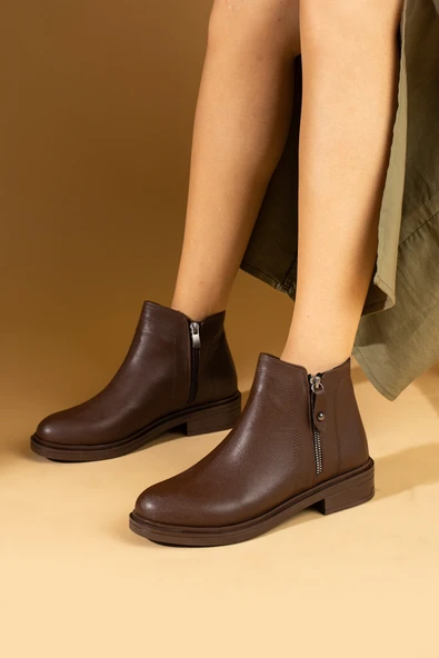 Pembe Potin Çift Fermuarlı Sıcak Astar Bilekte Kadın Bot 57-106-24Cilt - Resim 4