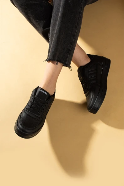 Pembe Potin Bağcıklı Comfort Taban Şeritli Kadın Sneaker 001-1005-24SSiyah - 3